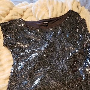 Express Women's Sparkling Black Sequin Blouse